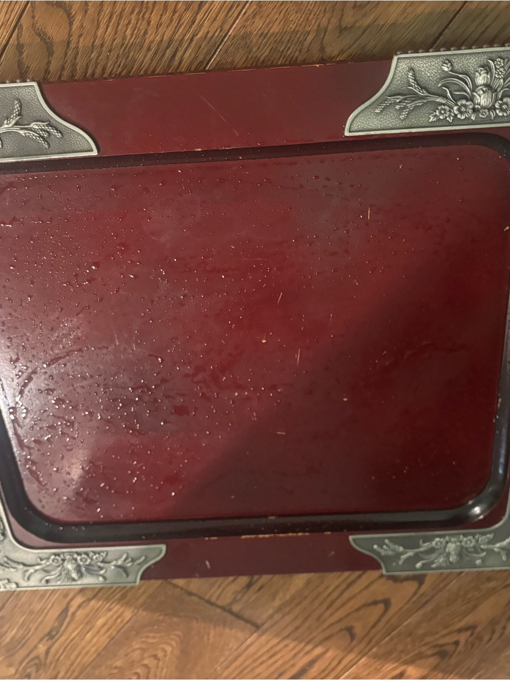 Arthur Court Red and Silver Decorative Serving Tray